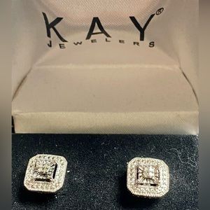 Kay Jewelers Square Stud Diamond Accent Earrings in Sterling Silver
